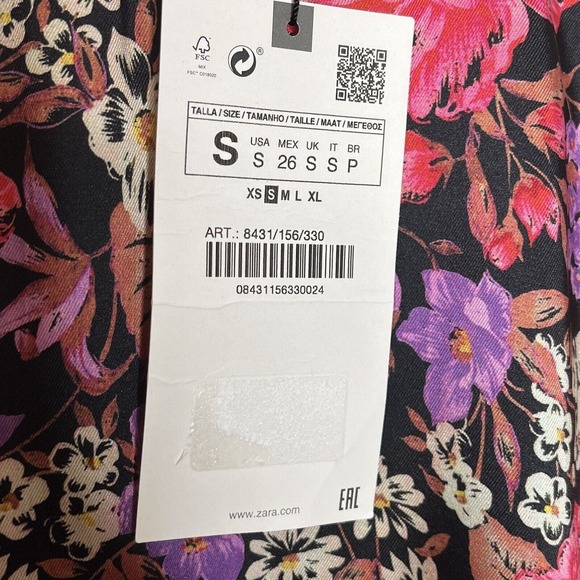 Zara High Neck Floral Print Long Sleeve Satin Blouse Top Women’s Size Small - Picture 6 of 10